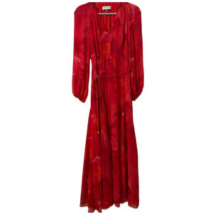 Taylor Dress Womens Red Modern Abstract Print Lined Maxi Long Sleeve Sz 8 $129